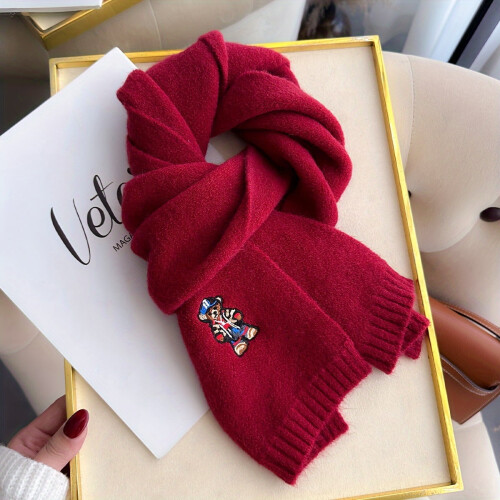 Cachecol de inverno com bordado de urso para homens e mulheres.