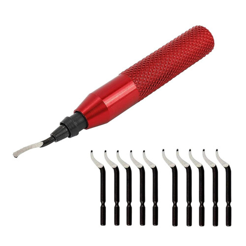 RB3000 Deburring Tool with 10PCS Bk3010 HSS Blades Storage Handle Design Red 1