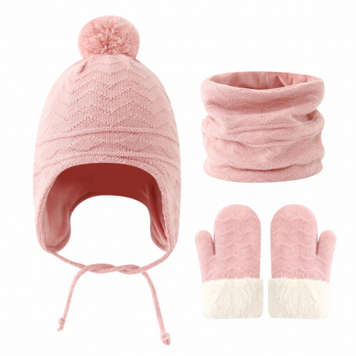 Winterset für Kleinkinder: Mütze, Schal und Fäustlinge, rosa, plüschgefüttert, Größe