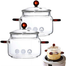 Double Ear Glass Stew Pot, Heat Resistant Borosilicate Cookware with Lid, Transparent Large Capacity Saucepan for Home Kitchen Cooking