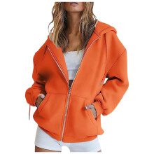 Orange damtröja med dragkedja och ficka, långärmad enfärgad tröja för lediga tillfällen, streetwear och loungewear – kompatibel med alla