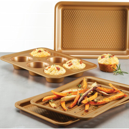 Curry Nonstick Bakeware Toaster Oven Set - 4 Piece Copper Brown