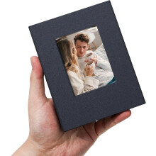 Small 4x6 Photo Album, 100 Pockets, Linen Cover with Front Window, Portable Mini Picture Book for Family, Travel, Wedding – Gray/Blue