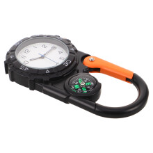 Survival Compass with Quartz Watch and Metal Carabiner Clip for Outdoor Camping and Hiking Gear