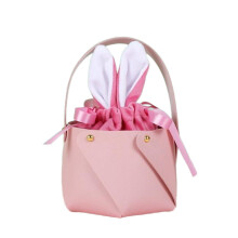 Sacchetti per caramelle pasquali con orecchie di coniglio e coulisse, rosa, 3,9x3,1 pollici, 1 pezzo