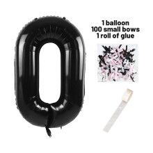 Ballons chiffres noirs de 0 Ă 9, avec rubans et pastilles de colle