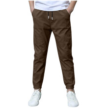 Boys Pants,Pants Boys Linen Drawstring Jogger Comfortable Elastic Waist for Summer,Uniform Pants for Boys,Z01 Coffee,8-9 Years