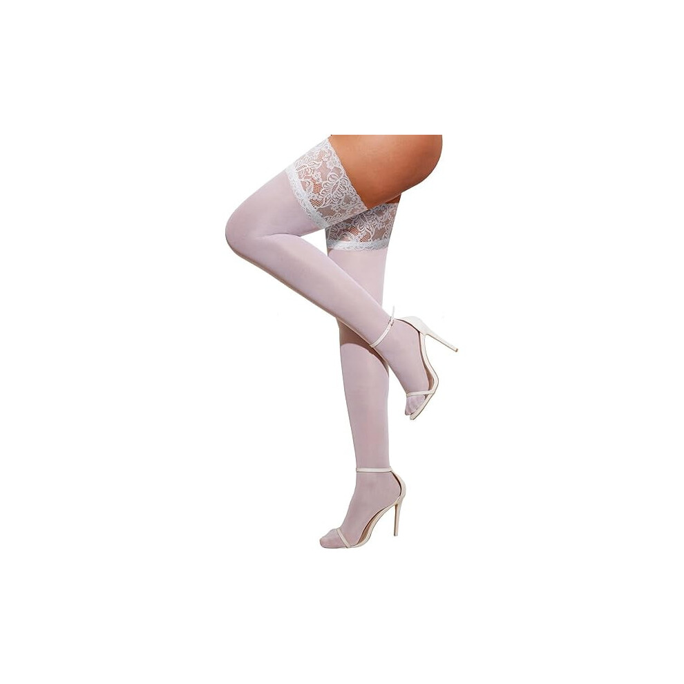 Lace Top Thigh High Stockings with Antiskid Silicone Stay Up Silky Semi Sheer Pantyhose Sexy Lingerie for Women