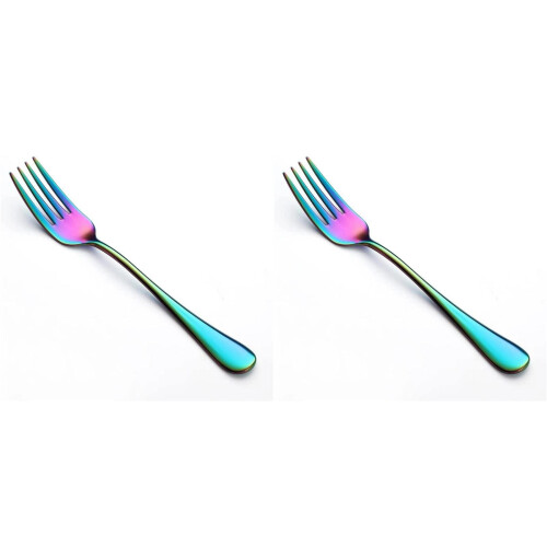 2PCS Rainbow Fork, 7inch Rainbow Flatware Stainless Steel Forks, Cake Forks, Table Forks,Dessert Fork, Silverware Flatware Fork