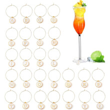 26 Piece Wine Glass Markers - Stem Glass Identifiers for Wine Party Decorations (Metal Letters)