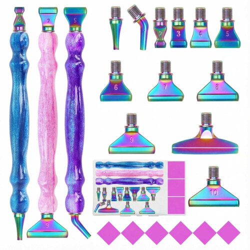 Kit per diamond painting con 3 penne, 12 punte e 6 cuscinetti di cera 1