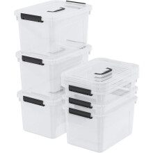12 Quarts Latching Bins with Handle, Clear Plastic Storage Tote Box with Lid, 6 Packs