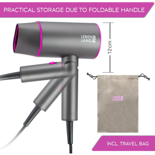 Ionic Hair Dryer, 1875W - Foldable, Portable, Compact, Mini, Travel, Diffuser, Curly Hair 2