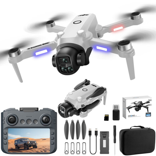 Γκρι Drone διπλής κάμερας χωρίς ψήκτρες με οθόνη 4,9", ανάλυση 1080P HD, πτήση 15 λεπτών, 2