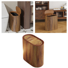 Wooden Wastebasket with Lid & Handle – Decorative Brown Bin for Bathroom, Bedroom, Office, Kitchen – 29x29.2cm