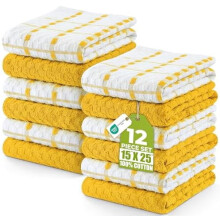 - Kitchen Towels 12 Pack, 15 x 25 Inches, 100% Ring Spun Cotton Super Soft and Absorbent Linen Dish, Tea and Bar Towels Set, Yellow