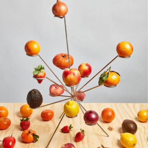 Exploding Fruit Bowl – Handcrafted Metallic Sculpture, 360 Ventilation, Art Floating Display for Table Centerpiece & Modern Kitchen Decor