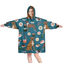 Wearable Oversized Blanket Hoodie for Adults – Boxer, Pitbull, Terrier & Sushi Design, Cozy Fuzzy Pullover with Super Pockets