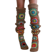 Șosete vintage croșetate până la coapsă pentru femei, calde de iarnă