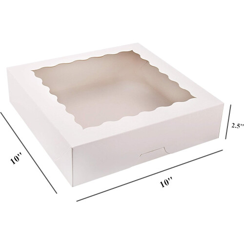 20-Pack Pie Boxes 10" x 10" x 2.5", Cookie Boxes, Bakery Boxes with Window for Muffins, Donuts and Pastries (White) 1