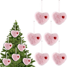 Valentines Day Decor Heart Plush Ornaments, Heart Shaped Baubles Red Pink White Hanging Decorations for Valentines Day Christmas Wedding Anniversary