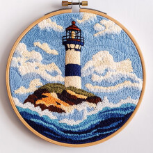 Punch Needle Kit for Beginners: Sea Lighthouse DIY Embroidery Set with Printed Pattern, Hoop & Yarn – 20x20cm, Home Decor
