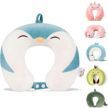 ATCLV Kids Neck Pillow – 100% Memory Foam Crocodile Travel Pillow, Compatible with Airplane & Road Trips, Chin & Neck Support