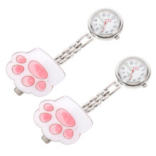 2Pcs Doctor Pocket Watch with Cat Paw White Hanging Chain Beautiful and Practical Decor