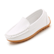 Toddler Dress Loafers – Soft Leather Hook & Loop Boat Shoes for Boys & Girls, White, Size 38, Compatible with Formal & Casual Outfits