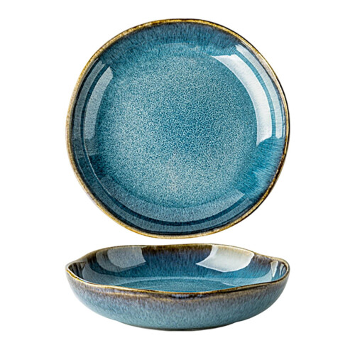Home Decor Ceramic Dinnerware Set Irregular Deep Plates for Kitchen Dining Table Elegant Speckled Glaze Design Tableware