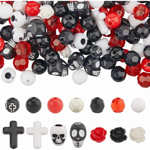 Stone Bead Kit Black Red White Rose Gothic Cross 500 pcs
