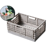 Caisse de rangement pliable en plastique gris empilable