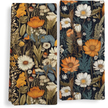 Boho Blomster Køkkenhåndklæder Sæt med 2 16x24in Mørkegrøn