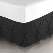 Jupe de lit en microfibre noire à plis pincés, taille Cal King, hauteur 14 pouces.
