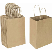 YANTONG Lot de 50 petits sacs cadeaux bruns avec poignées (13,3 x 8,3 x 21 cm) – Papier kraft naturel uni, pour cadeaux d'anniversaire, vente au