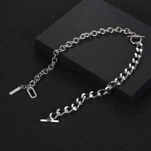 Κομψό Unisex κολιέ Hip-Hop Choker με κούμπωμα OTC και αλυσίδα από τιτάνιο 1