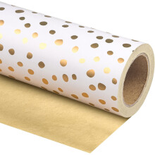 Reversible Wrapping Paper - Mini Roll - 17 Inch X 33 Feet - Gold Print and Delicate Polka Dots Design for Birthday, Christmas, Wedding, Baby Shower