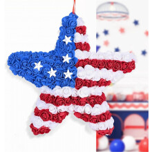 Ghirlanda di rose patriottica a forma di stella, bandiera americana, porta d'ingresso