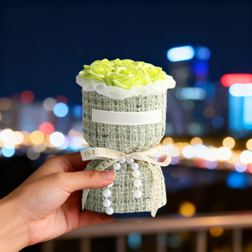 Mini Artificial Rose Bouquet Lifelike Textured Wrap Pearl 1