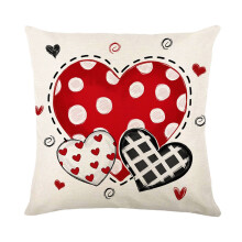 Housse de coussin Saint-Valentin 45 x 45 cm, motif cœur rouge et noir, style champêtre