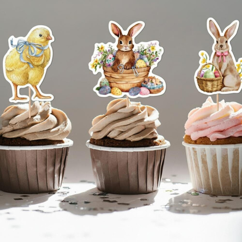 τεμάχια διακοσμητικά για cupcakes με λαγουδάκι του Πάσχα, καρότο και κουνέλι για 2