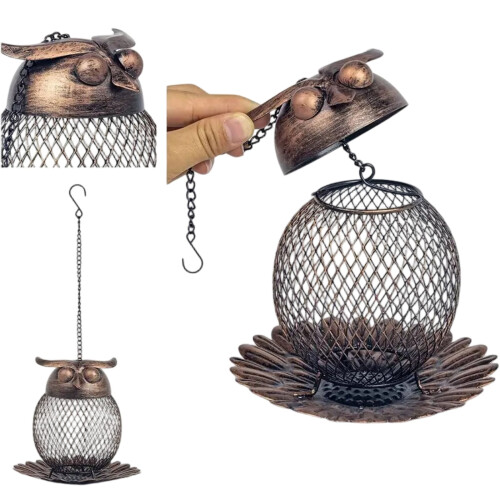 Jern Owl fuglefoderautomat udendørs dekorativ 1 stk. 1