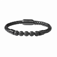 Leren herenarmband met natuurstenen kralen