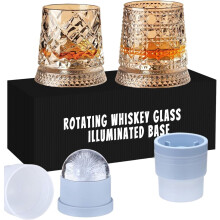 Bicchieri da whisky con base girevole illuminata e portaghiaccio (2