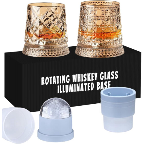 Whiskygläser mit drehbarem, beleuchtetem Sockel und Eisbechern (2)