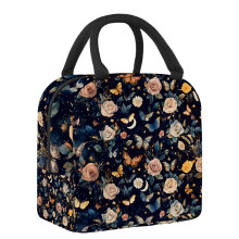 Sac isotherme vintage à motif rose et papillon (1 pièce)