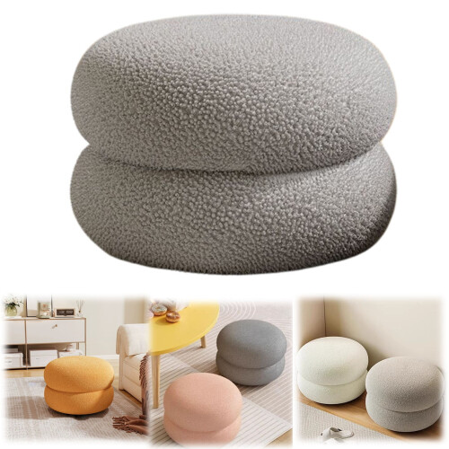 Circle Chair Footstool Grey Round Ottoman 1 pcs 1