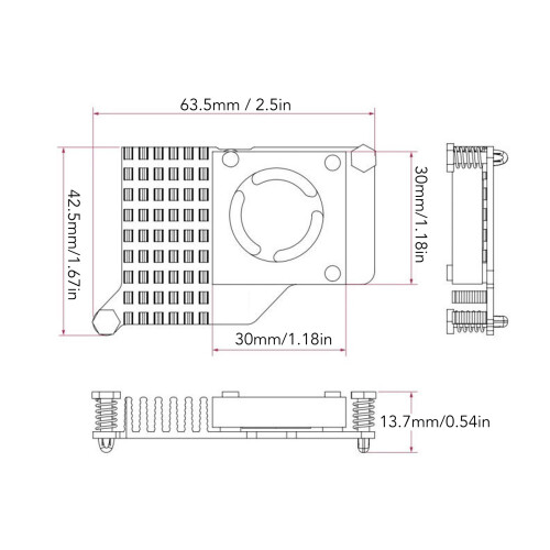 Ventilatore PWM per Raspberry Pi 5 in alluminio pressofuso 4/8GB Pi 5 Nero 1
