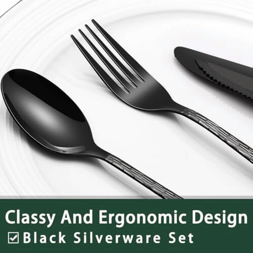 Black Hammered Stainless Steel Flatware Set 24-Piece 2