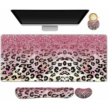 Zestaw podkładek pod mysz gamingową Pink Leopard z podpórką pod nadgarstek i